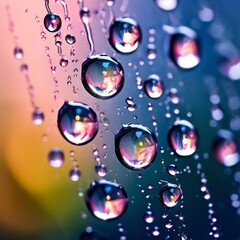 Wall Mural - Rain drops on the window glass at sunset. AI generated