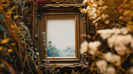 Empty picture frame at a wall