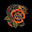 snake rose old school tattoo design