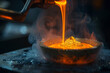 An alloy being molded under extreme temperature, capturing the transformation from liquid to solid state 