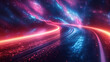 © 沈军 贡 - A very rich and colorful abstract road background, with dark blue and purple styles, futuristic minimalism, neon lights, and smooth curved lines