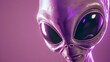 Close-up of a 3D rendered alien with large eyes on purple background