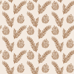 Poster - Pine cone seamless repeat pattern, vector background design
