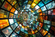 © grey - Abstract colorful mosaic square glasses in kaleidoscopic effect, curvy and wavy distortion perspective