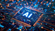 © 沈军 贡 - Artificial intelligence chip concept attached to digital circuit board, Generative Ai illustration