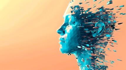 Aufkleber - Digital art concept of a human profile with pixel dispersion effect. Creative representation of technology and identity. Suitable for tech and art themes. AI