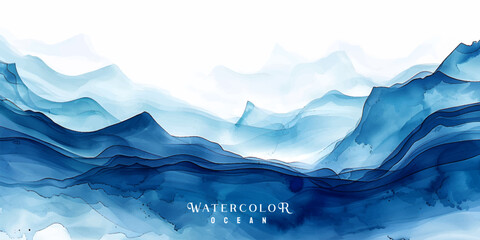 Wall Mural - Abstract blue watercolor waves background. Watercolor texture. Vector illustration. Can be used for advertising, presentation.