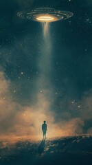 Wall Mural - mysterious encounter with a ufo at night