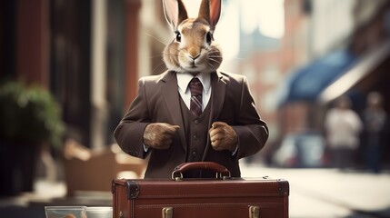 Wall Mural - A determined rabbit in a business suit