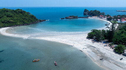 Wall Mural - Aerial view Bo Thong Lang Beach, Bo Thong Lang Beach small bay with beach that curves beautiful circular shape, White sandy beach, Bang Saphan, Prachuap Khiri Khan, Thailand.