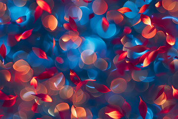 confetti and streamers flying in the air, red and blue lights