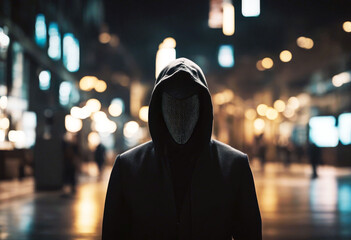 Canvas Print - 'hacker computer anonymous hooded faceless cyberspace security thief identity unknown password unrecognizable man hood crime skittish criminal person mystery silhouette black mysterious'
