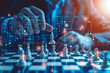 © xadartstudio - Close-up of a visionary leader's hands strategically moving chess pieces on a digital board, symbolizing innovative leadership in business