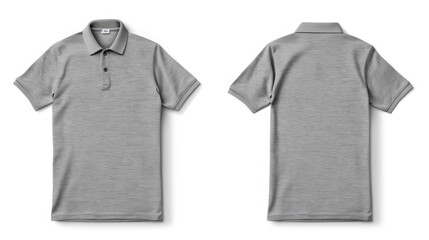 Wall Mural - Grey Polo Shirt Mockup - Front and Back View Design Template Isolated on White Background