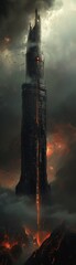 Canvas Print - a tall building with a lot of smoke and fire coming out of it