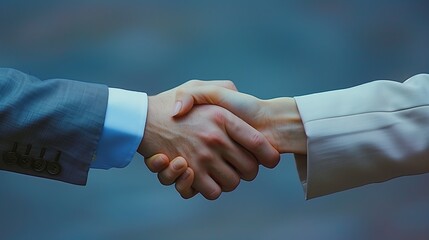 Poster - Business handshake, sealing a deal in modern office. Professional men and woman in suits, engaging