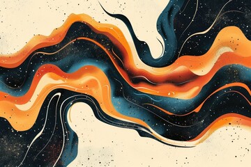 Poster - A colorful painting of a wave with a black and blue stripe.