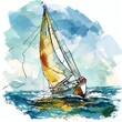Colorful Sailing Yacht Adventure in Sea Watercolor Illustration