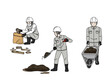 土木工事　瓦礫や泥を撤去する土木作業員の男性のイラスト