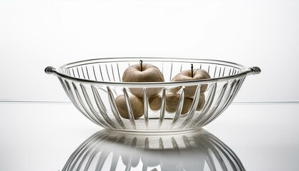 Wall Mural - Elegant glass fruit basket on a white infinity background, minimalism