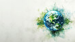 Artistic depiction of Earth with green and blue watercolor splashes