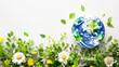 Earth with flowers and leaves on white background
