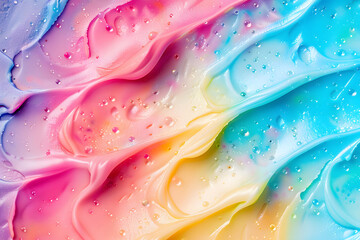 Wall Mural - Frozen rainbow ice cream swirls colorful dessert background.