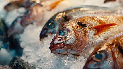 Wall Mural - a close-up image of a fish and seafood market on ice