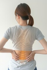 Woman experiencing spine pain from osteoporosis, degeneration, cancer, or disc issues