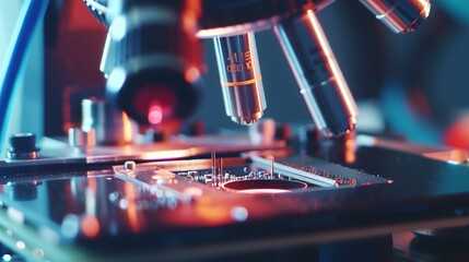 Poster - Quality control in electronics, inspecting solder joints with a microscope, close-up, sharp focus, controlled 