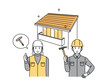 家を建てる、屋根修理する大工の男性のイラスト