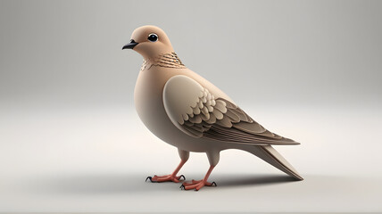 3d  Illustration of a Cute single Mourning Dove bird logo on white backgground