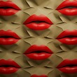 Abstract Artistic Pattern of Repeating Red Lips on Textured Background.