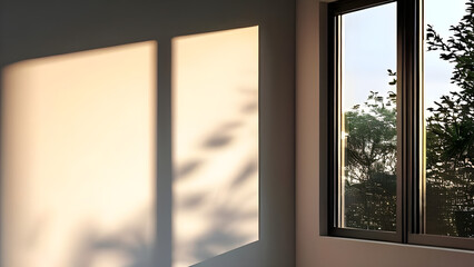 A minimalist interior with light from the window illuminating the interior of the room.