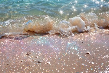 Canvas Print - Closeup view of ocean waves crashing on sandy beach