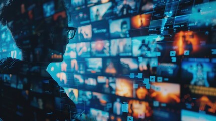 Movie and social media application on mobile screen for personal entertainment, AI generated for ads