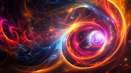 Wall Mural - Abstract swirl of glowing neon light particles on a dark background