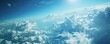 © Samon - The image shows a beautiful blue sky with white clouds from the perspective of an airplane window.