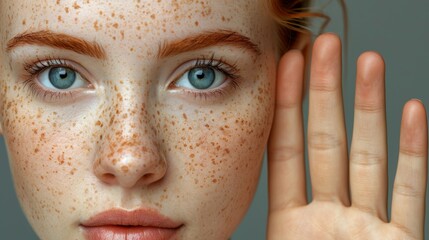 Poster - Command attention with our impactful web banner showcasing a beautiful woman highlighting her hand with a clean and minimalist design