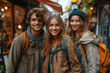 © Petr - Young adults exploring a local historical town on foot, enjoying the architecture and street vibes. AI generated.