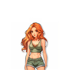 Wall Mural - Girl With Long Red Hair and Green Shorts. Generative AI