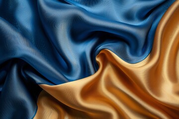 Poster - photrealistic of luxury blue and gold silk fabric. texture backgrounds.