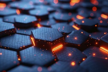Poster - 3D render Abstract background hexagon pattern with glowing lights.