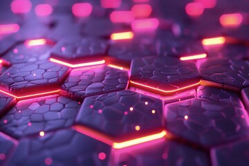 Poster - 3D render Abstract background hexagon pattern with glowing lights.