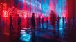 © David Giraud - Silhouettes floues et lumières vives, le paysage numérique des marchés financiers et commerciaux.