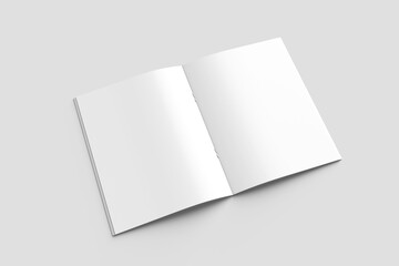 Mockup of brochure with fold. Blank mock up of booklet, menu and flyer. White paper of magazine. A4 mockup of leaflet