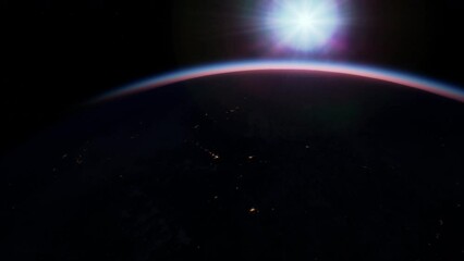 Wall Mural - stunning vision of the sun-kissed Earth captured from the International Space Station orbiting around it. Elements furnished by NASA