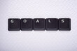 Close-up of the keys of an old keyboard creating goals word