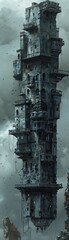Canvas Print - a tall, crumbling building with a dark, ominous appearance