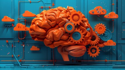 Poster - An abstract representation of an engineer's mind, with gears merging into cloud forms and circuit patterns forming the contours of a brain